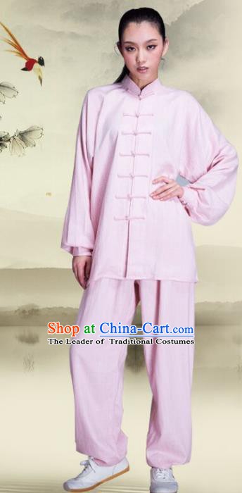 Top Grade Chinese Kung Fu Plated Buttons Pink Costume, China Martial Arts Uniform Tai Ji Wushu Clothing for Women