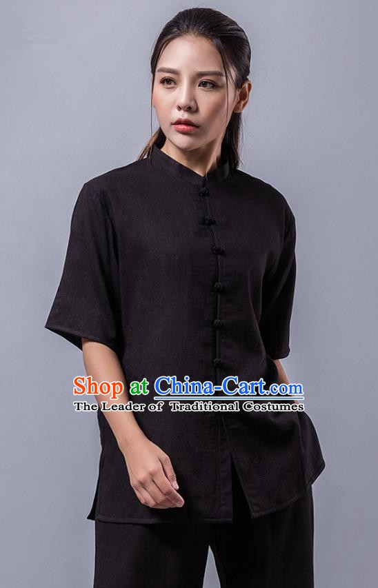 Top Grade Chinese Kung Fu Costume Martial Arts Black Uniform, China Tai Ji Wushu Clothing for Women
