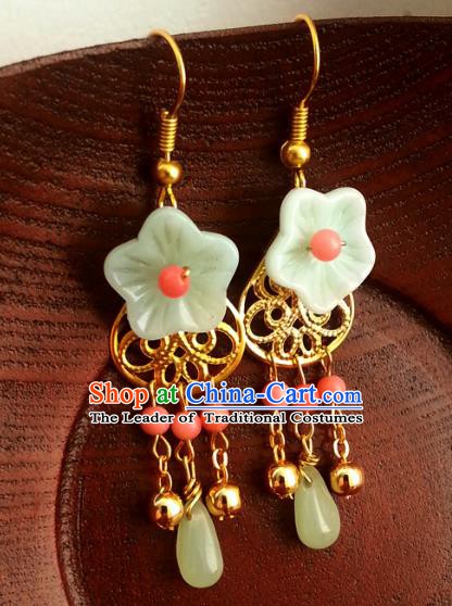 Traditional Handmade Chinese Ancient Princess Accessories Classical Green Flower Tassel Earrings for Women