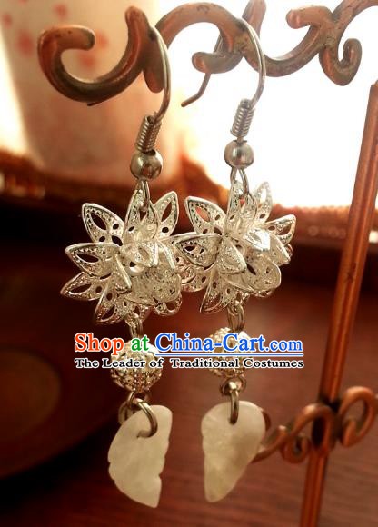 Traditional Chinese Handmade Ancient Princess Hanfu Lotus Eardrop Classical Palace Lady Earrings for Women