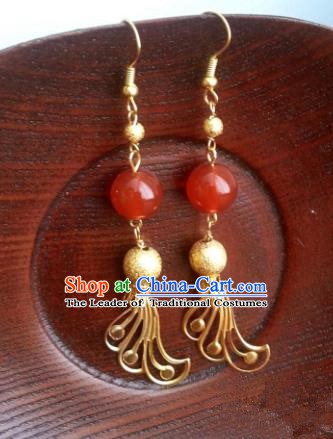 Traditional Chinese Handmade Classical Red Bead Phoenix Eardrop Ancient Palace Queen Hanfu Earrings for Women