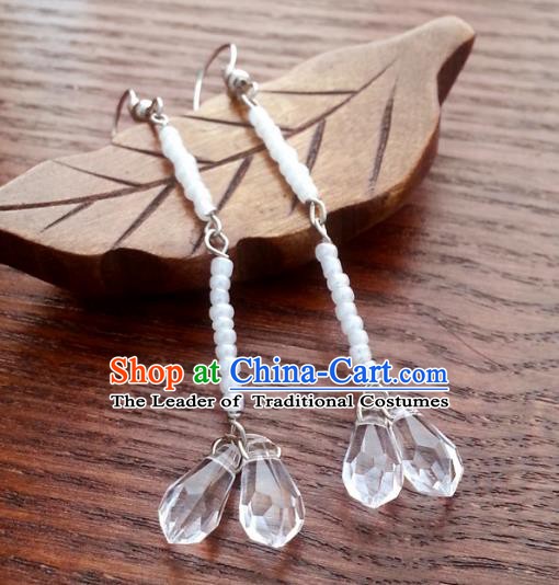 Traditional Chinese Handmade Classical Crystal Eardrop Ancient Palace Queen Hanfu Earrings for Women
