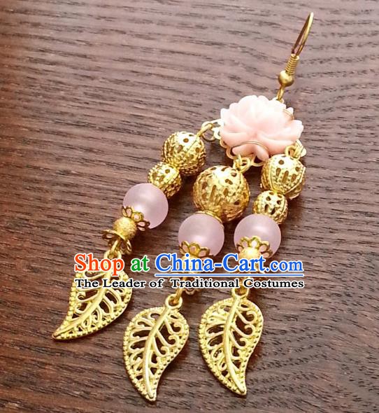 Traditional Chinese Handmade Classical Hanfu Golden Tassel Eardrop Ancient Palace Queen Earrings for Women