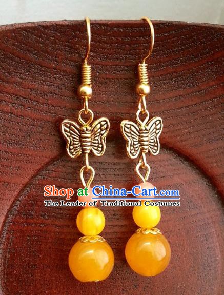 Asian Chinese Traditional Handmade Classical Hanfu Orange Beads Eardrop Ancient Palace Princess Earrings for Women