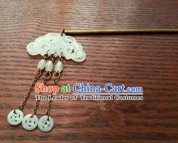 Traditional Handmade Chinese Classical Jade Hair Accessories Ancient Queen Tassel Hairpins Hair Clip for Women