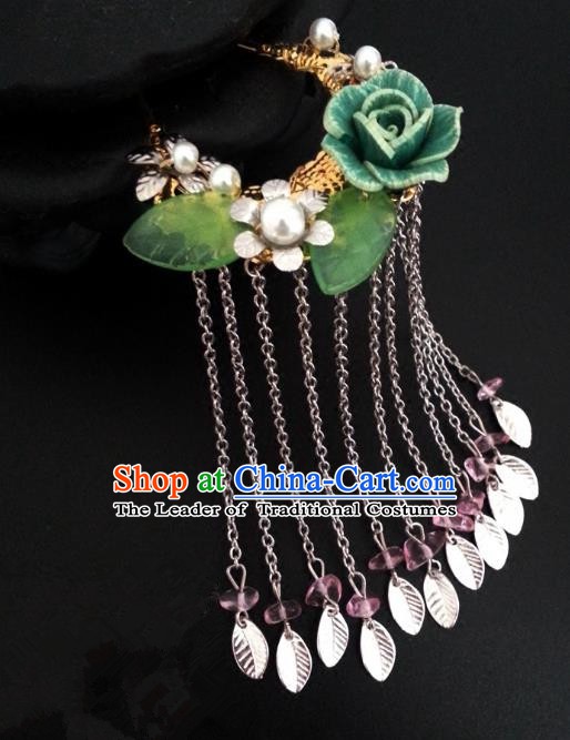 Handmade Traditional Chinese Classical Hair Accessories Ancient Bride Hanfu Hairpins Green Flowers Step Shake for Women