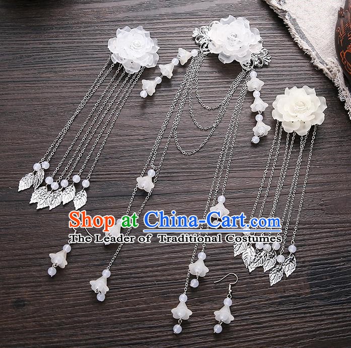 Handmade Asian Chinese Classical Hair Accessories Ancient White Flower Hair Stick Hairpins for Women
