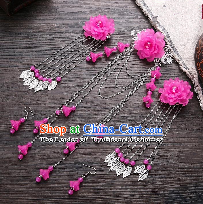 Handmade Asian Chinese Classical Hair Accessories Ancient Rosy Flower Hair Stick Hairpins for Women