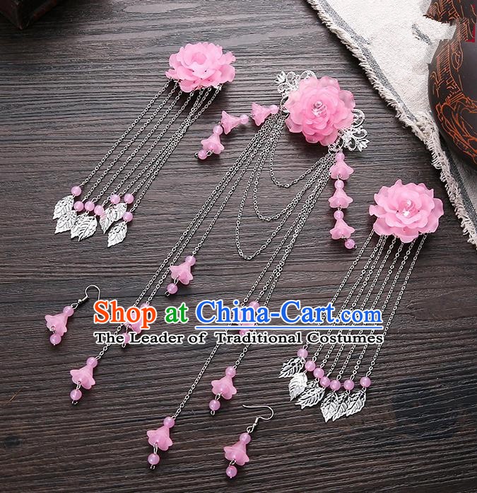 Handmade Asian Chinese Classical Hair Accessories Ancient Pink Flower Hair Stick Hairpins for Women