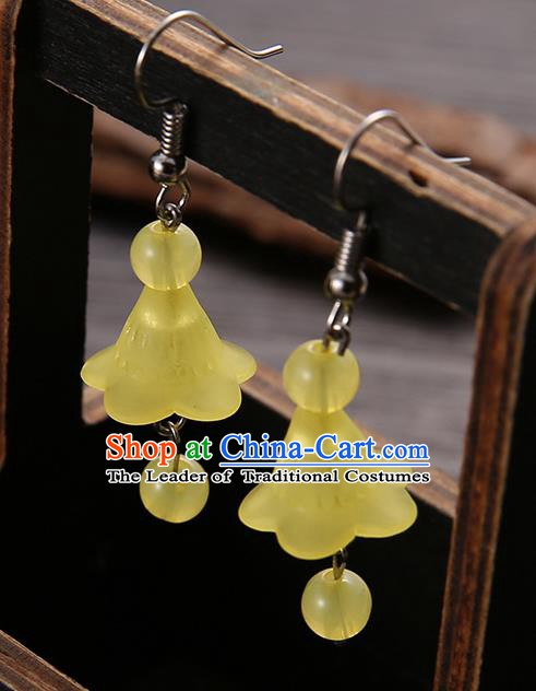 Asian Chinese Traditional Handmade Jewelry Accessories Hanfu Classical Yellow Earrings for Women