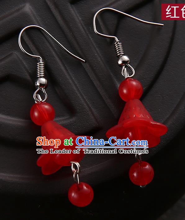 Asian Chinese Traditional Handmade Jewelry Accessories Hanfu Classical Red Earrings for Women