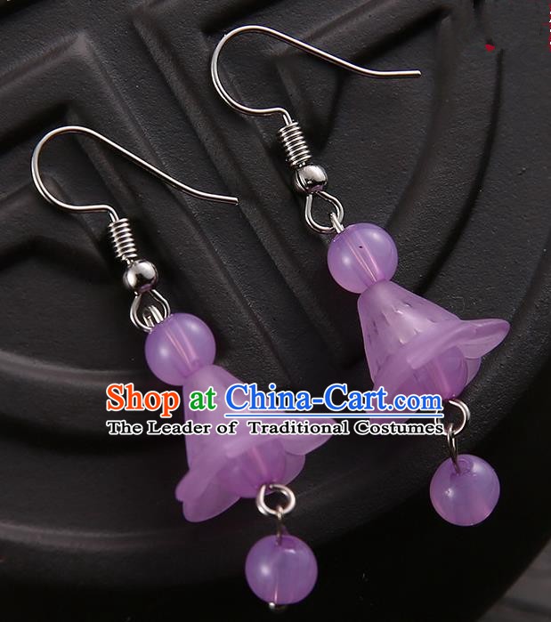 Asian Chinese Traditional Handmade Jewelry Accessories Hanfu Classical Purple Earrings for Women