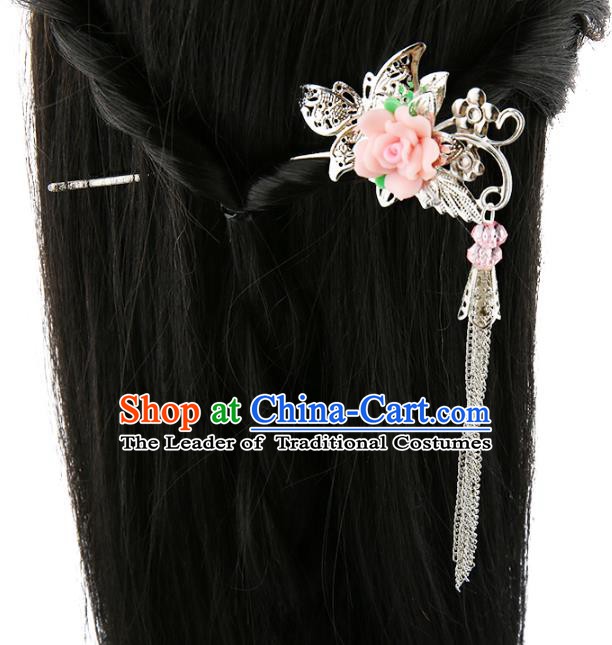 Asian Chinese Handmade Palace Lady Classical Hair Accessories Butterfly Flower Tassel Hairpins for Women