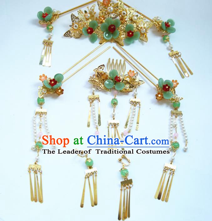 Asian Chinese Handmade Palace Lady Classical Hair Accessories Xiuhe Phoenix Coronet Hairpins Complete Set for Women