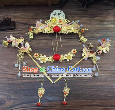 Asian Chinese Handmade Palace Lady Classical Hair Accessories Phoenix Coronet Hairpins Headwear Complete Set for Women