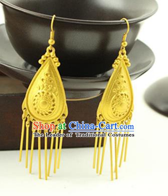 Asian Chinese Traditional Handmade Jewelry Accessories Hanfu Classical Golden Earrings for Women