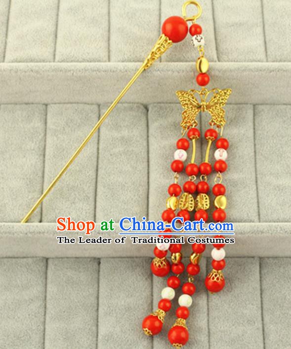 Asian Chinese Handmade Classical Hair Accessories Bride Red Step Shake Hanfu Hairpins for Women