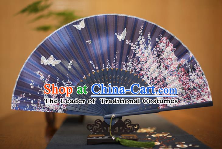 Traditional Chinese Crafts Printing Flowers Folding Fan, China Sensu Paper Fans for Women
