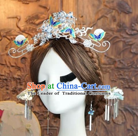 Chinese Handmade Classical Hair Accessories Ancient Palace Lady Cloisonne Phoenix Coronet Hairpins for Women