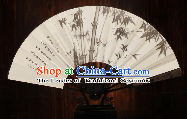Traditional Chinese Crafts Printing Bamboo Folding Fan, China Sculpture Framework Silk Fans for Men