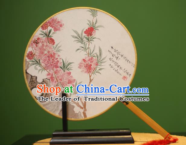 Traditional Chinese Crafts Printing Peach Blossom Round Fan, China Palace Fans Princess Silk Circular Fans for Women