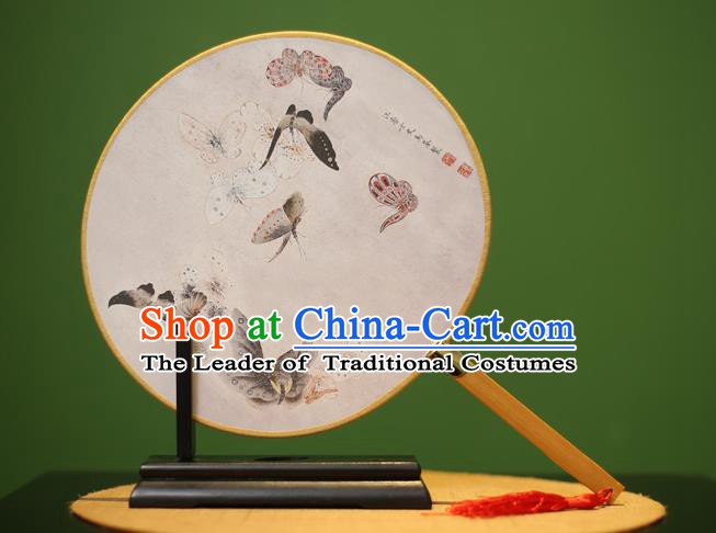 Traditional Chinese Crafts Printing Butterfly Round Fan, China Palace Fans Princess Silk Circular Fans for Women