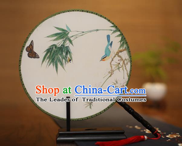 Traditional Chinese Crafts Printing Bamboo Round Fan, China Palace Fans Princess Silk Circular Fans for Women