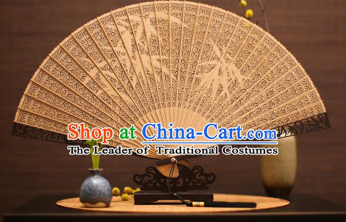 Traditional Chinese Crafts Sandalwood Bamboo Leaves Folding Fan Sandal Fans for Women