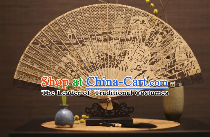Traditional Chinese Crafts Sandalwood Tower Folding Fan Sandal Fans for Women