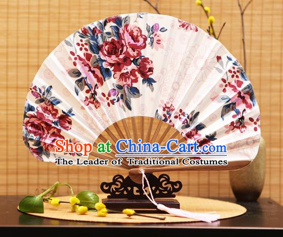 Traditional Chinese Crafts Shell Silk Folding Fan Printing Flowers Bamboo Fans for Women