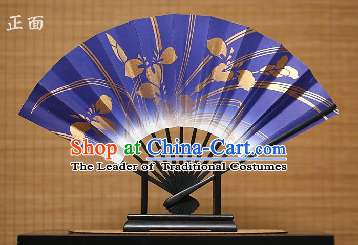 Traditional Chinese Crafts Printing Orchid Purple Paper Folding Fan Sensu Fans for Women