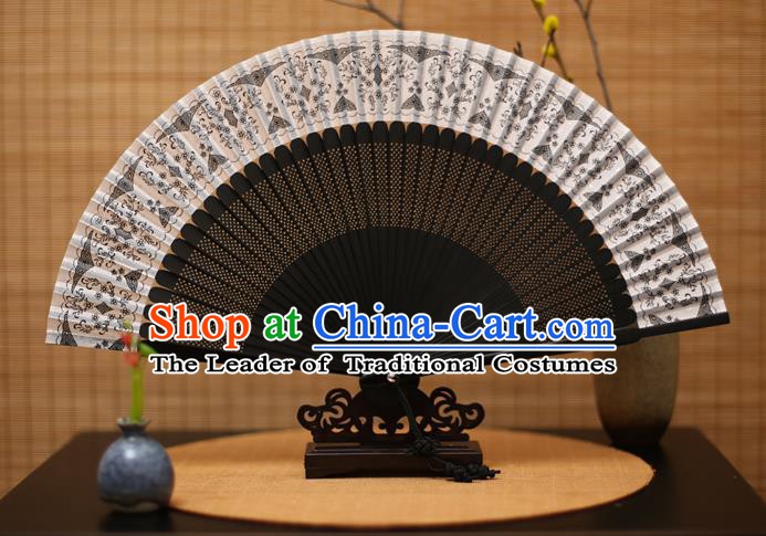 Traditional Chinese Crafts Black Silk Folding Fan Sensu Fans for Women