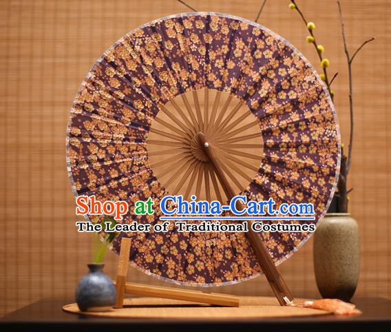 Traditional Chinese Crafts Printing Purple Silk Folding Fan, China Beijing Opera Round Fans for Women