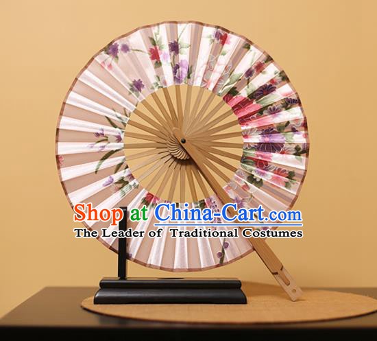 Traditional Chinese Crafts Printing Peony Light Pink Silk Folding Fan, China Beijing Opera Round Fans for Women