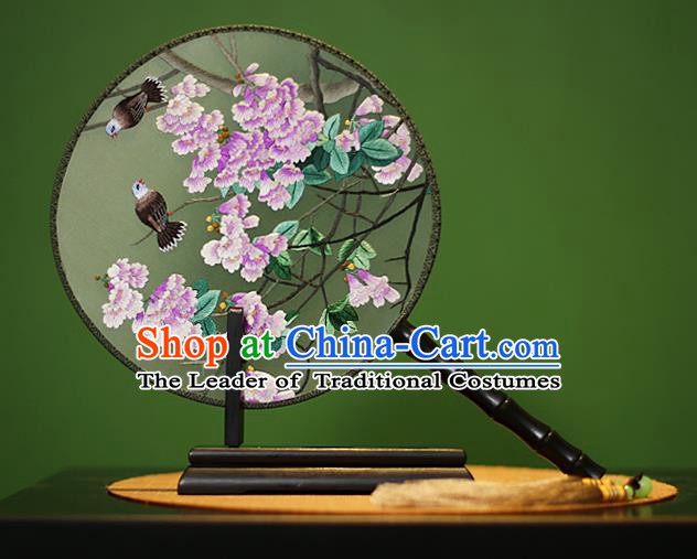 Traditional Chinese Crafts Embroidered Flowers Round Fan, China Palace Fans Princess Silk Circular Fans for Women