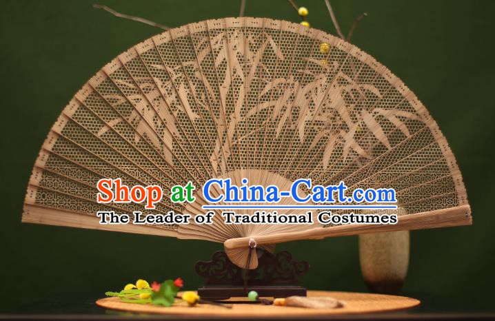 Traditional Chinese Crafts Sandalwood Folding Fan, Chinese Hollow Out Bamboo Fans for Women