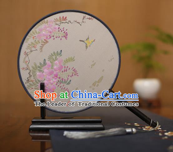 Traditional Chinese Crafts Round Silk Fan, China Palace Fans Princess Printing Bird Circular Fans for Women