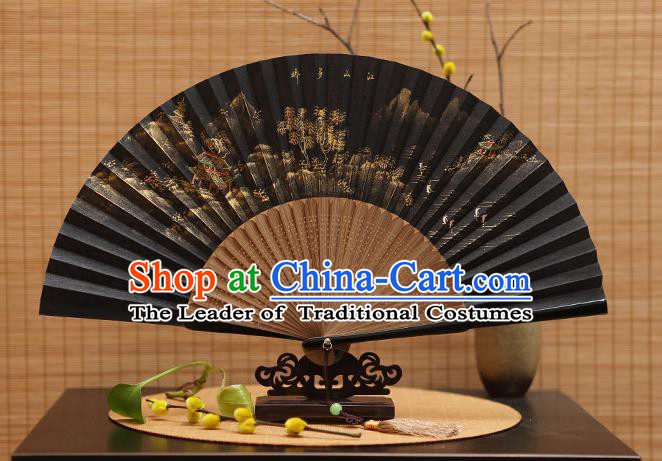 Traditional Chinese Crafts Hand Painting Landscape Silk Folding Fan, China Handmade Bamboo Fans for Women