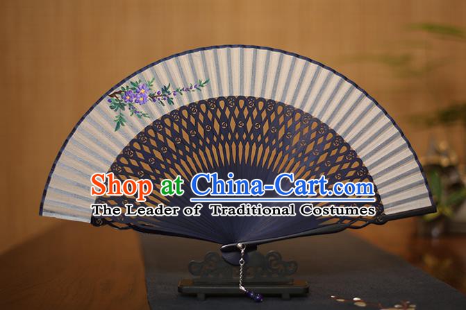 Traditional Chinese Crafts Printing Flower Folding Fan, China Handmade Bamboo Fans for Women