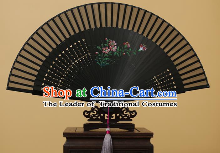 Traditional Chinese Crafts Printing Flowers Silk Folding Fan, China Handmade Bamboo Fans for Women
