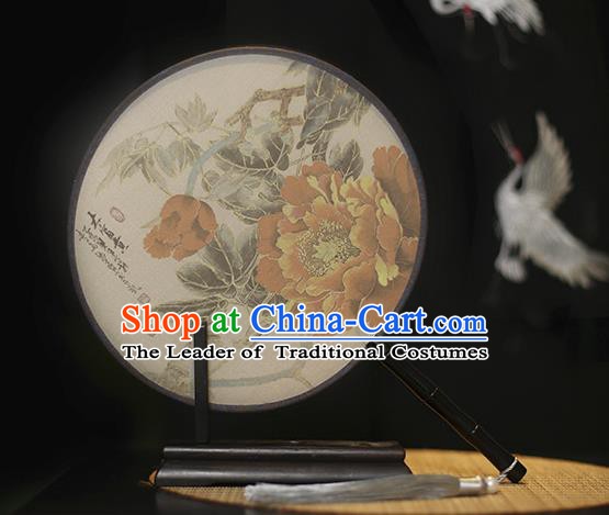 Traditional Chinese Crafts Printing Peony Silk Round Fan, China Palace Fans Princess Circular Fans for Women