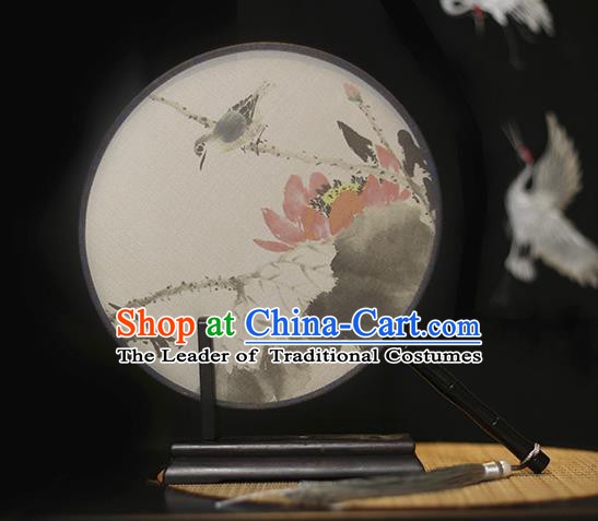 Traditional Chinese Crafts Printing Lotus Silk Round Fan, China Palace Fans Princess Circular Fans for Women