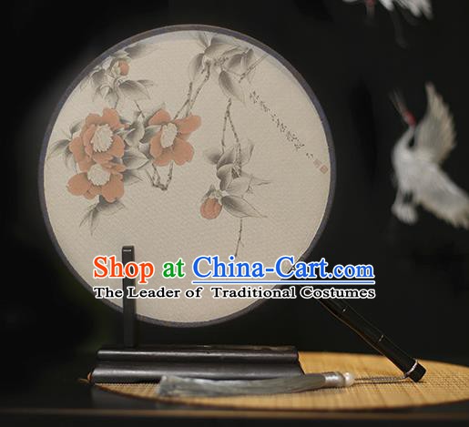 Traditional Chinese Crafts Printing Flowers Silk Round Fan, China Palace Fans Princess Circular Fans for Women