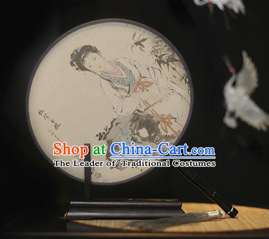 Traditional Chinese Crafts Printing Lin Daiyu Silk Round Fan, China Palace Fans Princess Circular Fans for Women