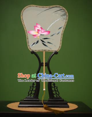 Traditional Chinese Crafts Suzhou Embroidery Silk Fan, China Palace Fans Princess Embroidered Lotus Flowers Fans for Women