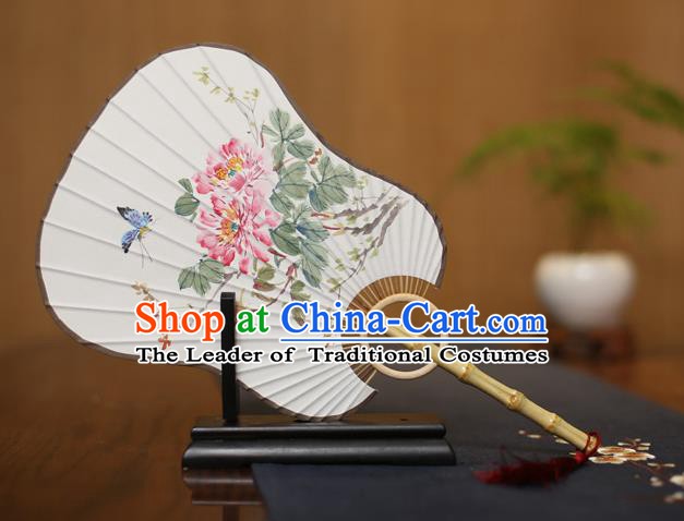 Traditional Chinese Crafts Ink Painting Peony Paper Fan, China Palace Princess Fans for Women
