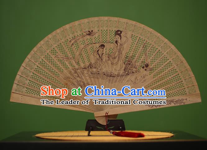 Traditional Chinese Crafts Sandalwood Folding Fan, China Handmade Carving Fairy Incienso Fans for Women