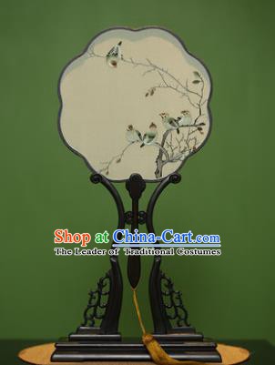 Traditional Chinese Crafts Suzhou Embroidery Palace Fan, China Princess Embroidered Birds Silk Fans for Women