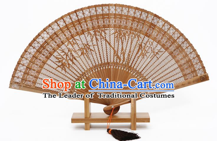 Traditional Chinese Crafts Hollow Out Bamboo Folding Fan, China Handmade Sandalwood Fans for Women