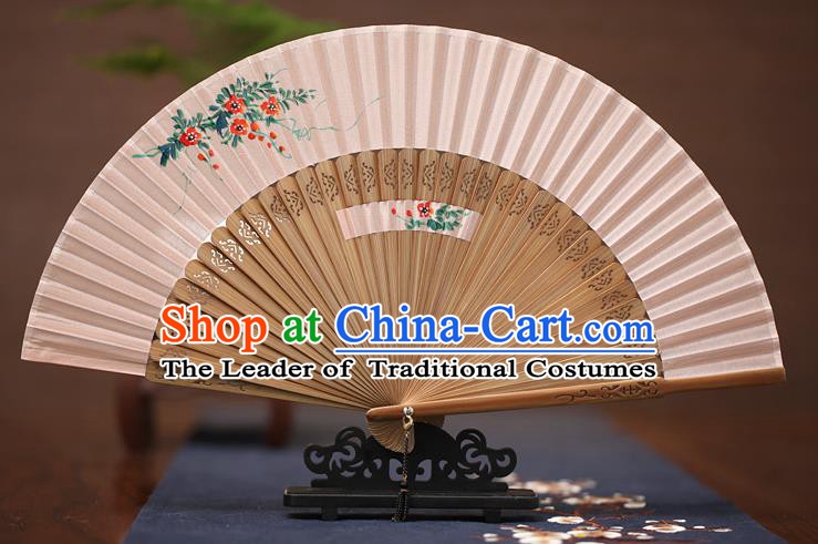 Traditional Chinese Crafts Printing Flowers Folding Fan, China Handmade Classical Silk Fans for Women